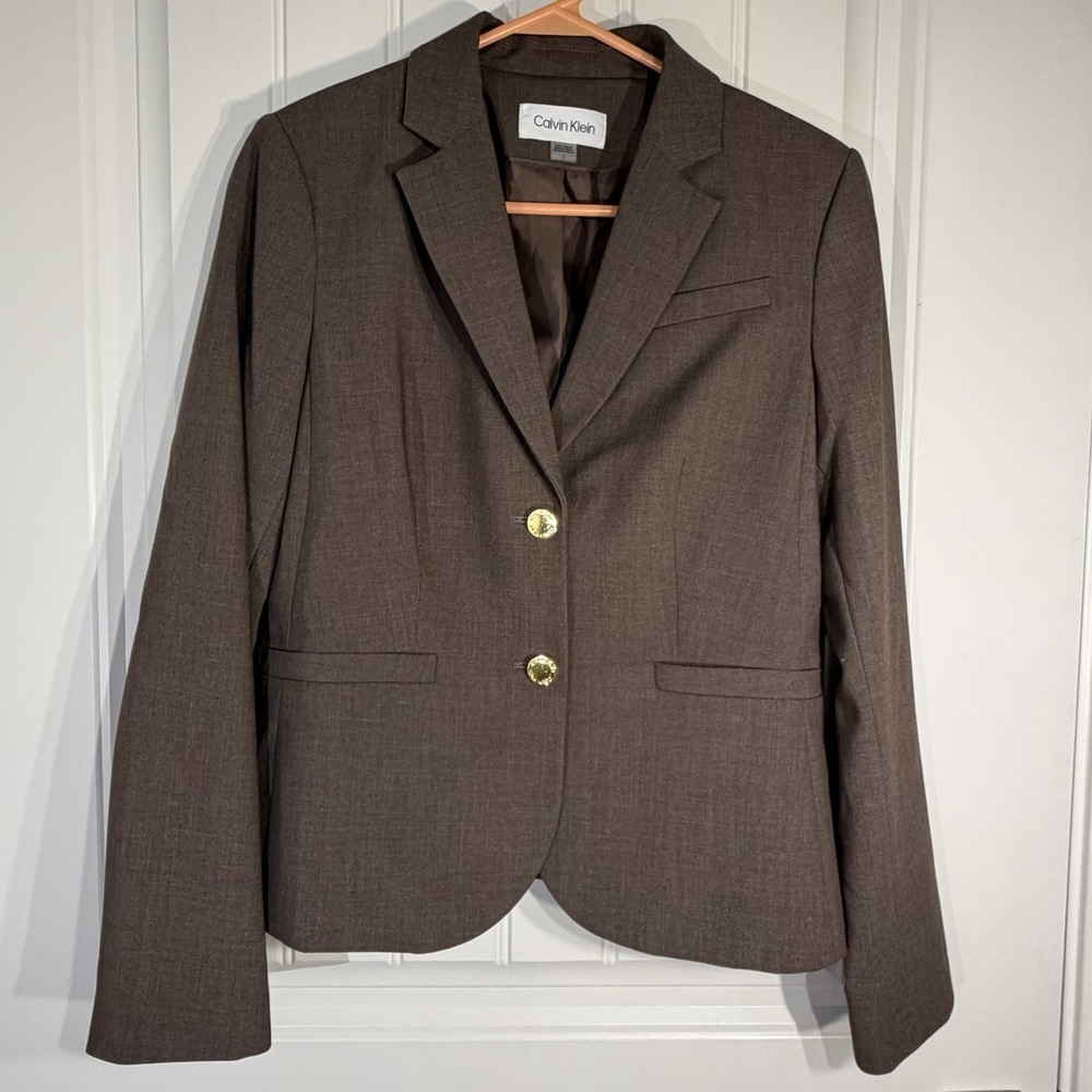 Calvin Klein Brown One Button Blazer Women's Size 6 Career Office Jacket